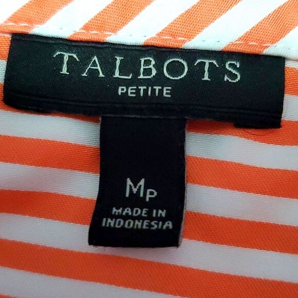 Talbots Pink & White Stripes Tie Waist Casual Coastal Button Front Top MP - Picture 9 of 10